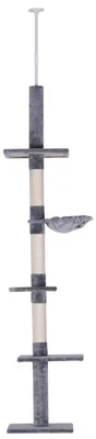 Produktbild von Kratzbaum deckenhoch 230 bis 260 cm 5 Ebenen Sisalstämme Plüschbezug kleine und große Katzen bis 15 kg Grau 40 x 34 cm