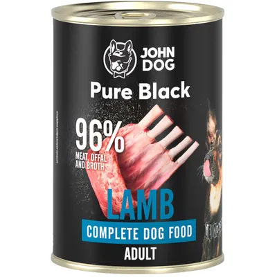 Produktbild von John Dog Hundenassfutter Pure Black Lamm - Premium Getreidefreies Hundefutter mit 96% Fleisch - Monoprotein Nassfutter für ausgewachsene Hunde 400g