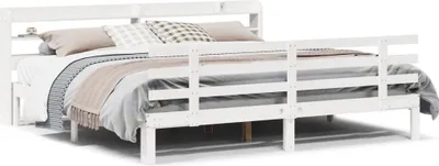 Image de vidaXL Cadre de lit avec tête de lit sans matelas blanc 180x200 cm
