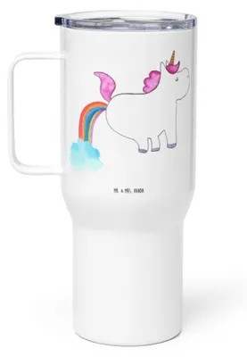 Produktbild von Mr. & Mrs. Panda Teetasse Einhorn Pupsen - Weiß - Geschenk, Regenbogen, Trinkgefäß, Spaß, Unicorn, Kaffee-to-go-Becher, To-Go-Becher, Pups, Freundin, thermosbecher