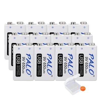 Obrázek produktu pro Nabíjecí 9V baterie, kapacita 650 mAh, nabíjení přes Micro USB, 12 kusů 9V