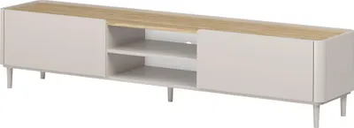 Produktbild von Wohnzimmer Lowboard mit 220 cm Breite in Beige mit Eiche, Holzfüße - ELOY-141