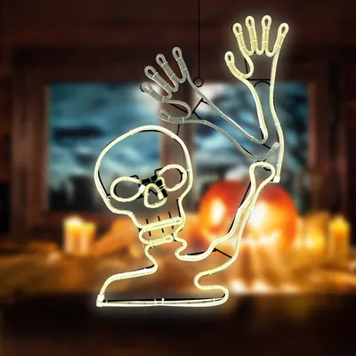 Produktbild von LED Universum 04887 - LED Fensterbild Neon Skelett "Bonesy" 33 x 49 cm weiß