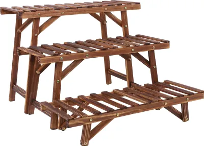 Obrázok produktu pre 3-stupňový stojan na rastliny, odolná bambusová konštrukcia, vysoká nosnosť, tmavohnedá farba