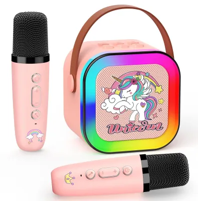 Immagine prodotto di Macchina per karaoke con 2 microfoni karaoke Bluetooth e luci LED, ideale per bambini