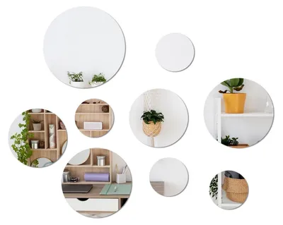 Immagine prodotto di Specchi in acrilico rotondi, adesivi, confezione da 9 pezzi, diametro 10-20 cm, ideali per decorazioni fai-da-te da parete
