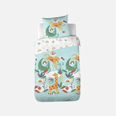 Immagine prodotto di Set biancheria da letto cotone reversibile stampato savana / arcobaleno, 140 cm, Turchese