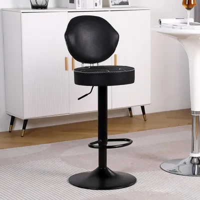 Immagine prodotto di Sgabelli da bar, set da 1, girevoli, regolabili in altezza, con schienale, in ecopelle, colore nero