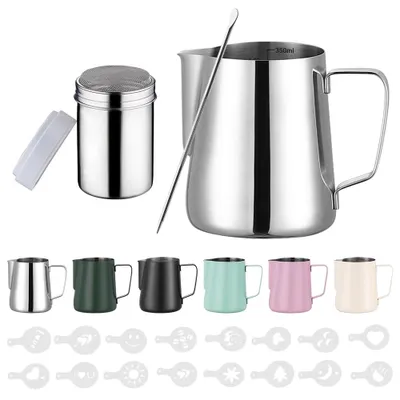 Melkkanne 350 ml Edelstahl mit Latte-Art-Zubehör