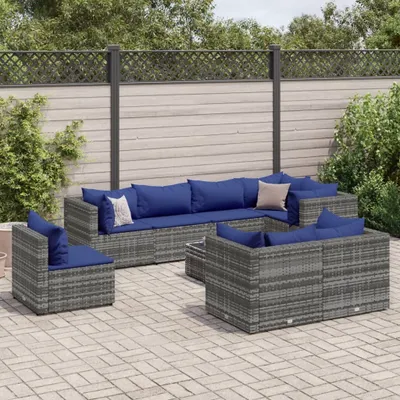 Produktbild von 2024 Gartenmöbel 9-tlg. Garten-Lounge-Set mit Kissen Grau Poly Rattan Gartenmöbel-Sets Garden Pleasure 6275468