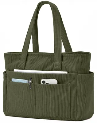 Zdjęcie produktu dla Omgoods - Duża torba z corduroy'u z 13 przegródkami i przegrodą na laptop