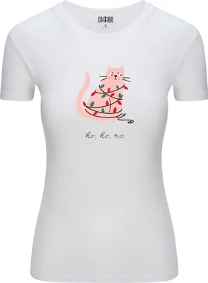 Produktbild von Diarbo Damen Weihnachts-T-Shirt Weihnachtsgeschenk Verheddert Katze Weiß Gr.L