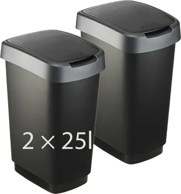 Produktbild von Rotho 2er-set Abfalleimer 25lL Twist - Swingeimer 40,1 x 29,8 x 60,2 cm - Mülleimer Kunststoff - Müllbehälter - Abfallsammler Schwing- oder Klapp-Funktion