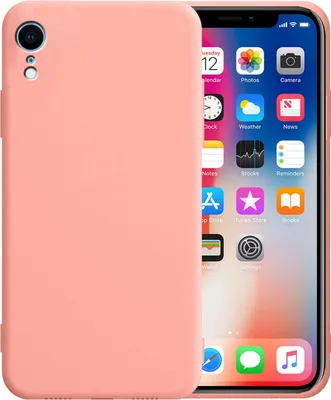 A pink iPhone case is shown next to an iPhone displaying its home screen.