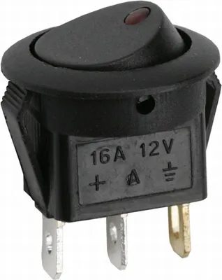 Image de 5 interrupteurs à bascule ronds noirs avec LED rouge – Interrupteur à bascule éclairé 12 V 16 A – Interrupteur encastré avec fonction MARCHE/ARRÊT – Convient pour les appareils électriques et les véhicules – Unité de: 5 pièces [09042PI]
