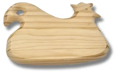 Frühstücksbrett mit Eierhalter, Hühnermotiv, Buchenholz, 26x18,5x1 cm