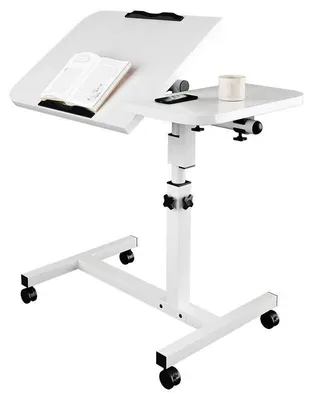 Produktbild von Mobiler Laptop-Tisch - Rollbarer Steh- und Sofatisch - Höhenverstellbar 65–95 cm - Neigbare Tischplatte - Mit Rollen - Metallgestell - Weiß