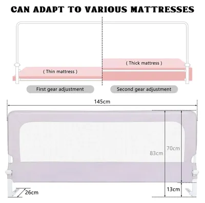 Immagine prodotto di Barriera di sicurezza per letto per bambini - Sbarre pieghevoli per letto, 150 cm - Protezione anticaduta per neonati da 7 a 12 mesi - Griglia di sicurezza - Struttura in metallo - Grigio