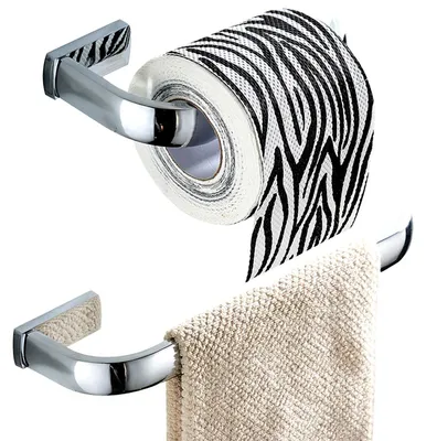 Produktbild von 2-teiliges Badezimmer-Accessoire-Set – Handtuchring und Toilettenpapierhalter, Messing, Wandmontage, poliertes Chrom