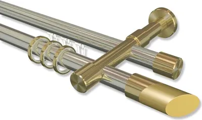 Produktbild von Interdeco Rundrohr-Innenlaufstange, Gardinenstange (Kombination) Edelstahl-Optik / Messing-Optik Modell Prestige Verano, 20 mm Ø 2-läufig, 220 cm
