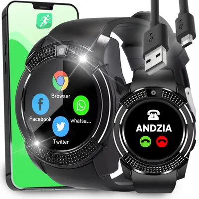 Produktbild von Retoo Smartwatch Schwarz, 45mm Gehäuse, 1.54 Zoll Bildschirm, Handgelenk 150-220mm, SIM-Slot, Touchscreen, Telefonie, Bluetooth, Kamera, Musik, Schrittzähler, Schlafüberwachung, App-Benachrichtigungen, Spritzfest, Android, Edelstahlgehäuse, Kunststoffarmband, 128MB interner Speicher, 380mAh Akku