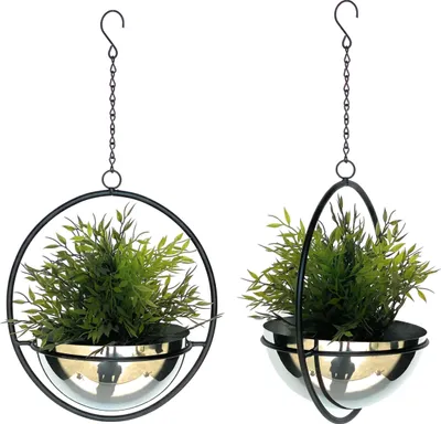 Produktbild von DanDiBo 2er Set Blumenampel Innen Metall Wand Hängepflanzen 53 cm 96087 M mit Topf Silber Pflanzenhänger Blumenhänger Topfhänger Blumen Blumentopfhänger Hängetopf