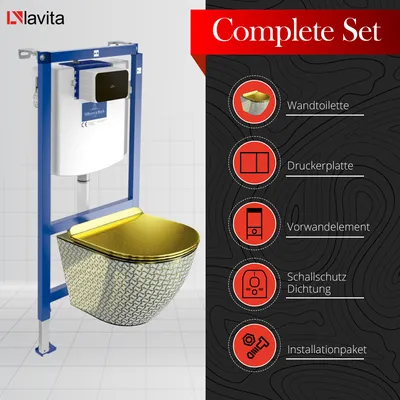Produktbild von DOMINO Villeroy&Boch ViConnect H112 Vorwandelement Unterputz WC mit Bedienplatte + Wand Hänge Tiefspül WC Sofi Slim Golden Never Die |WC Komplettset |