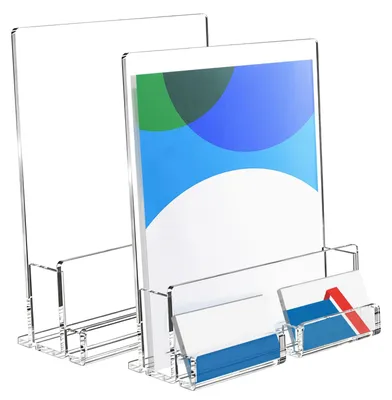 2er-Set Acryl-Flyerständer mit Visitenkartenhalter, 22,6x9,1x26 cm