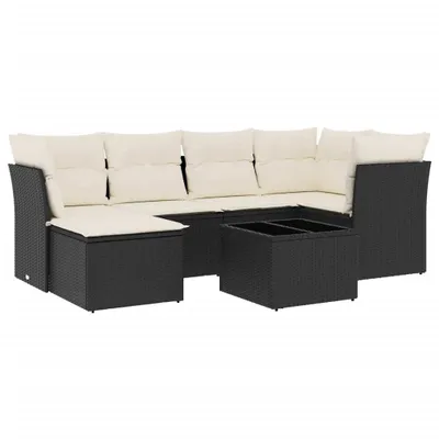 Produktbild von vidaXL 7-tlg. Garten-Sofagarnitur mit Kissen Schwarz Poly Rattan