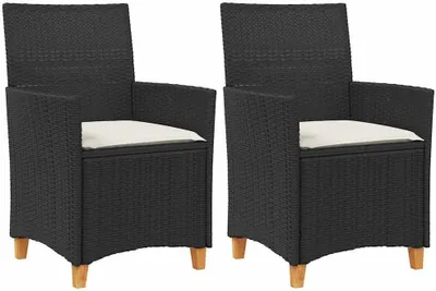 Produktbild von 2 schwarze Gartenstühle aus Poly-Rattan mit Kissen | Pulverbeschichteter Stahlrahmen, abnehmbare und waschbare Bezüge, Belastbarkeit 110 kg
