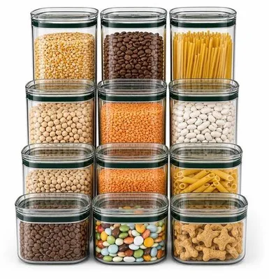 Produktbild von Vorratsdosen Set 12-teilig, luftdicht und stapelbar, 700/1000/1400/2100 ml, BPA-frei, inklusive Etiketten und Marker