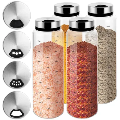 Immagine prodotto di Contenitori per spezie con coperchio a vite, capacità 500 ml, in vetro borosilicato, confezione da 4 pezzi