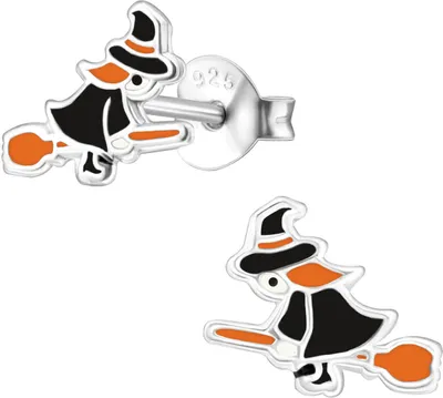 Produktbild von Kinder Ohrringe Ohrstecker 925 Sterling Silber Hexe auf Besen