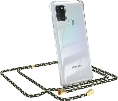 Produktbild von EAZY CASE Handykette kompatibel mit Samsung Galaxy A21s, Handyhülle mit Umhängeband, Handykordel, Schutzhülle Clear, Band in Grün