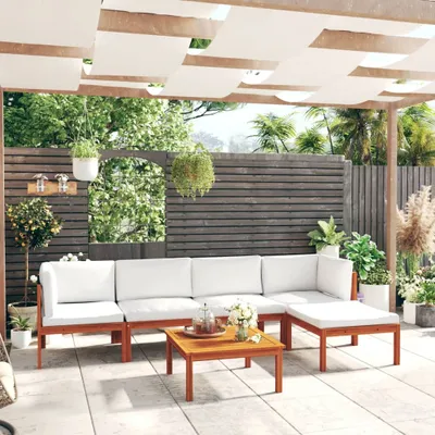 Produktbild von ZMH 6-tlg. Garten-Lounge-Set mit Kissen Cremeweiß Massivholz Akazie