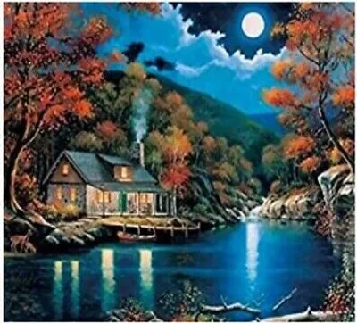 Produktbild von 50x40 cm Malen nach zahlen Set mit Holzrahmen Haus am See
