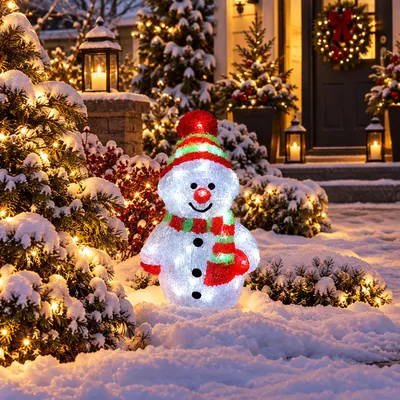 LED Schneemann Weihnachtsbeleuchtung Acryl kaltweiß 40 LEDs Strombetrieb Außen