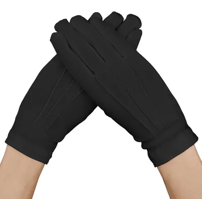 Produktbild von Baumwollhandschuhe, schwarze Stoffhandschuhe, Herrenhandschuhe mit Druckknopfverschluss, Innenhandschuhe, Schmuckhandschuhe, Hochzeitshandschuhe, Servierhandschuhe für Herren