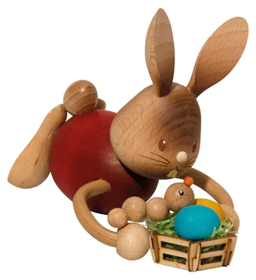 Produktbild von Drechslerei Kuhnert - Dekofigur aus Holz - Stupsi mit Ostereierkorb - ca. 12cm