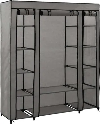 Produktbild von Stoffschrank mit Fächern Kleiderstangen Grau 150x45x176cm