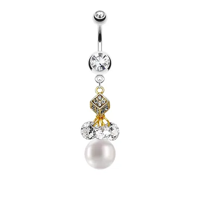 Produktbild von Taffstyle Bauchnabelpiercing Bauchnabelpiercing Kristall Stecker Würfel vergoldet Anhänger Perle