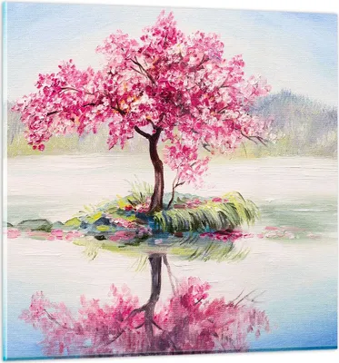 Produktbild von Bilder auf glas - Baum Abstraktion - 60x60cm - Glasbilder - Wandbilder - Kunstdruck - zum Aufhängen bereit - Wanddekoration aus Glas - Glas Bilder - Wandbild auf Glas - Einteilig - GAC60x60-3805