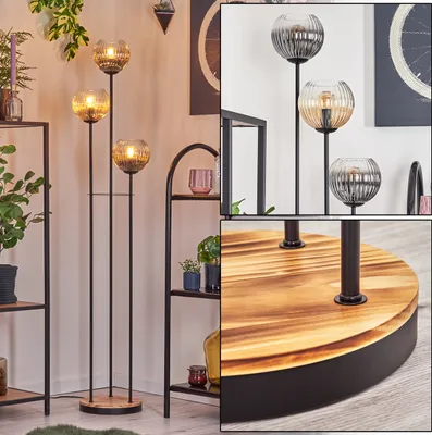 Produktbild von Cesaro Stehlampe aus Metall/Holz/Riffelglas in Rauch/Klar/Bernstein/Klar