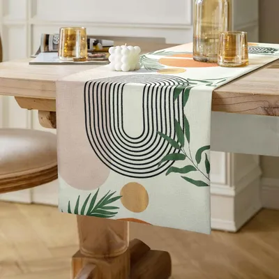 Produktbild von Tischläufer Beige Abstrakt Leinen 40 x 140 cm Abwaschbar Pflegeleicht