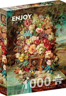 Zdjęcie produktu dla Puzzle 1000 elementów Enjoy – Hans Zatzka: Martwa natura z kwiatami i modraszką