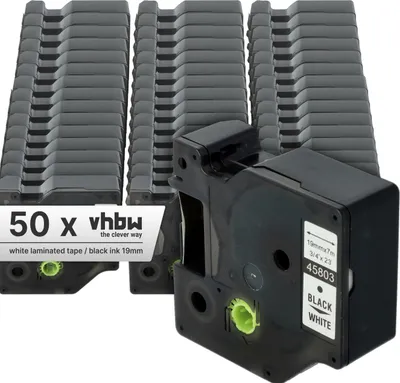 Produktbild von vhbw 50x Schriftband-Kassette Ersatz für Dymo 45803, D1, S0720830 für Etiketten-Drucker 7m x 19mm Schwarz auf Weiß