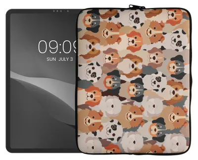 Produktbild von kwmobile Tablet Hülle kompatibel mit 13" Tablet - Universal Neopren Tasche Cover Case - Schutzhülle Sleeve in Weiß Hellbraun Grau Viele Hunde