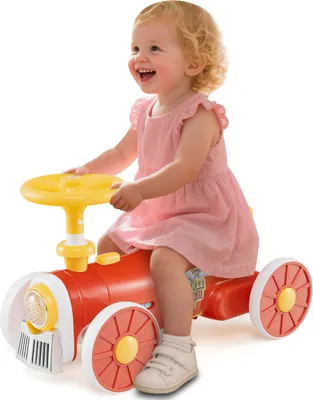 Produktbild von COSTWAY Rutschauto, Rutschfahrzeug mit Lenkrad, Zugpfeifton-Taste & Stauraum unter Sitz, Rutscher Kinderauto für Kinder 1 +, 61x30x38 cm Rot