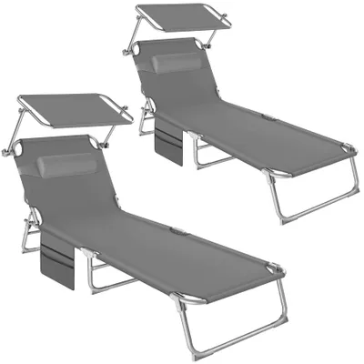 Produktbild von tectake 2er Set Sonnenliege klappbar mit Kopfpolster und verstellbarer Rückenlehne - Gartenmöbel - Farbe Grau