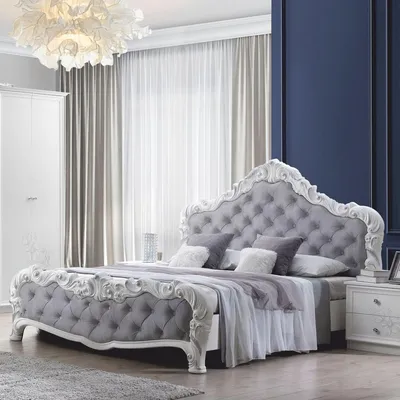 Produktbild von Casa Padrino Luxus Barock Doppelbett Grau / Weiß - Barock Schlafzimmer Möbel